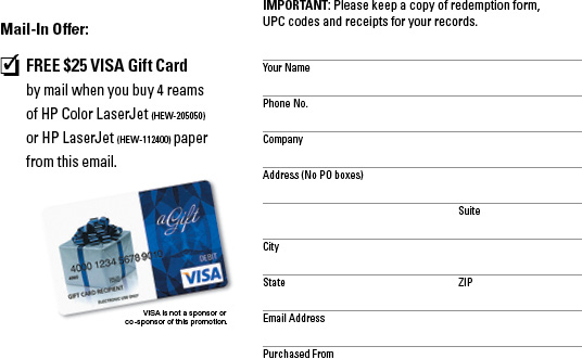 Visa Mail-in Reward Form