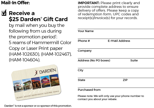 Darden Mail-in Reward Form